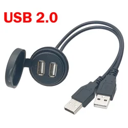 1pc Dual USB 2.0 Male To USB2.0 Female Extension Cable with Flush Mount Panel Power Cord Adapter Cable Connector