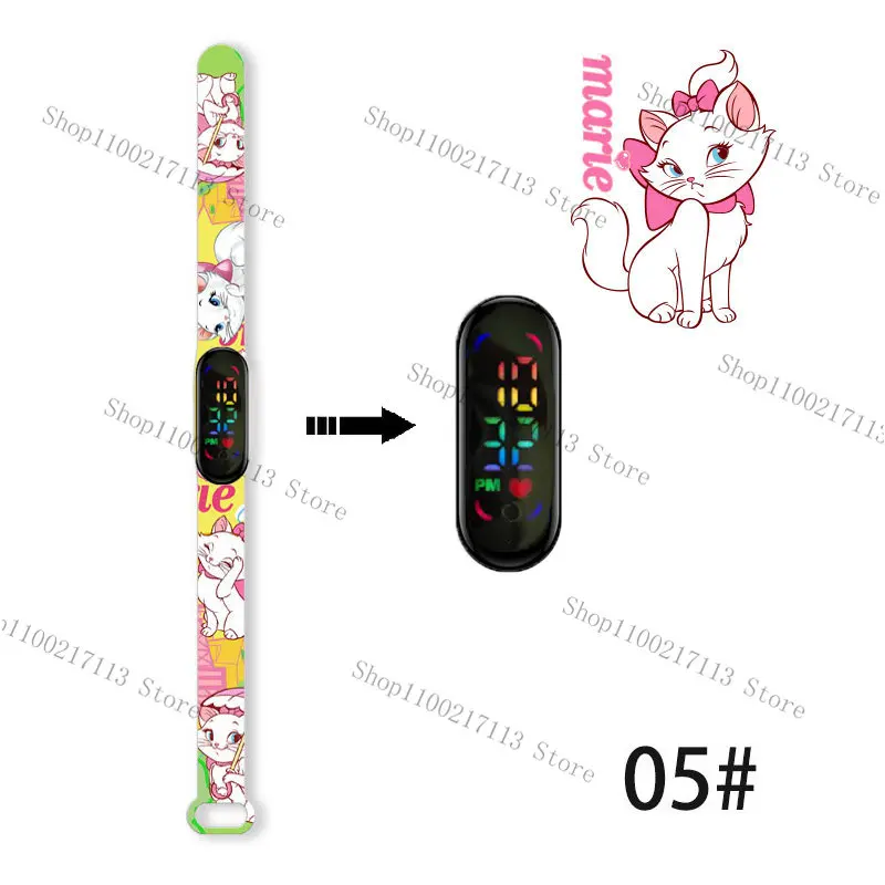 Disney The Aristocats children's watches cartoon character Marie Cat LED Waterproof Electronic Sports Bracelet Watch kids gifts