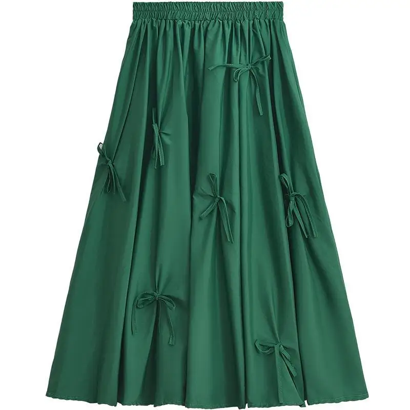 Slim A-line Skirt Women\'s Bow New Summer Work Half Skirt High Waist Mid Length Umbrella Skirt