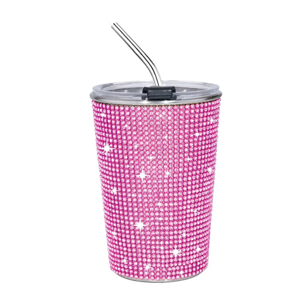 

Drinkware 500ml Rhinestone Water Cup Sparkling Reusable Glitter Coffee Mug Bling with Lid Straw Creative Straw Cup Girl