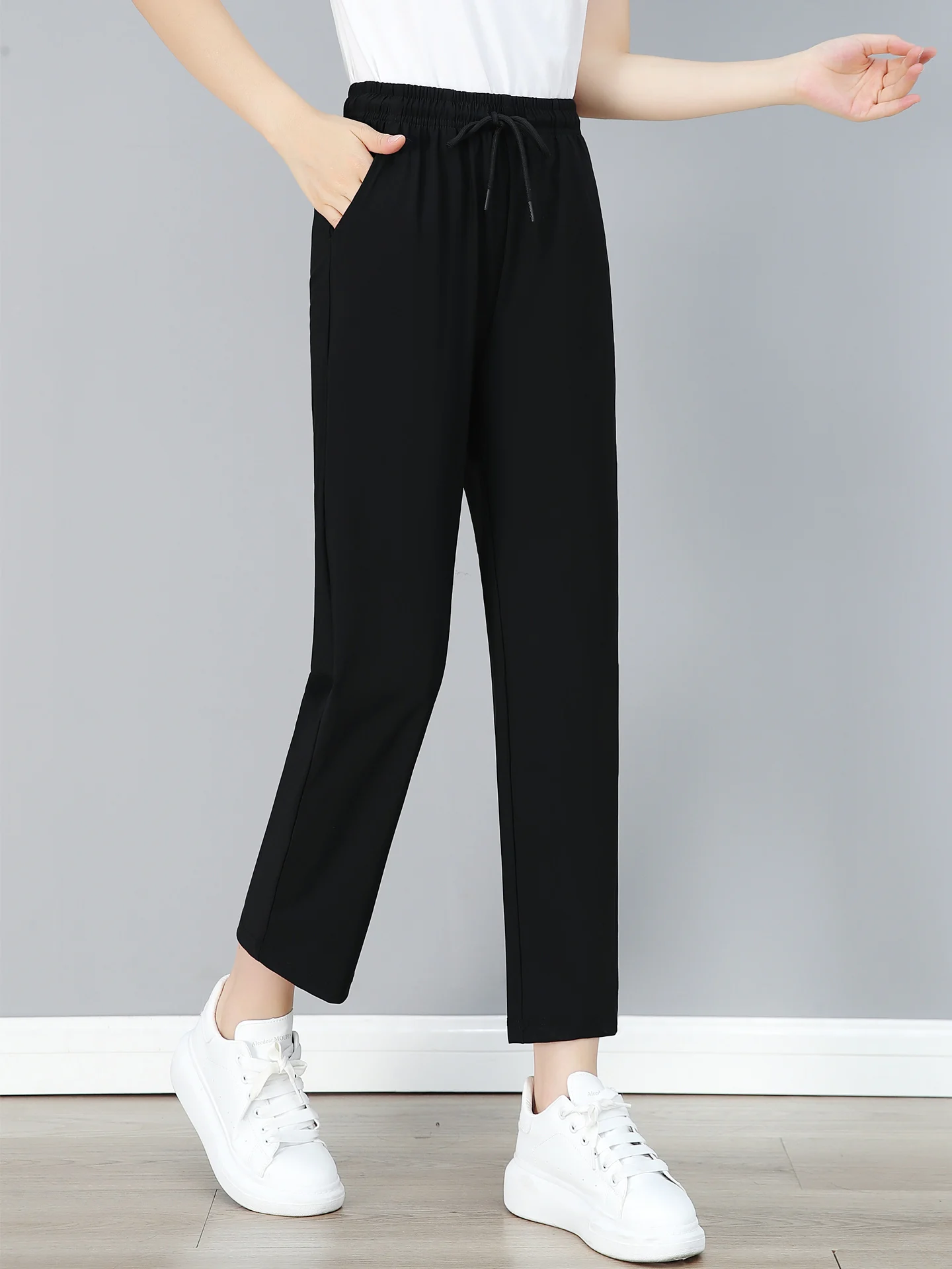 Eisseidenhose für Damen, Sommer, dünn, weites Bein, lockere Passform, Qui Dry, Sport, Neun-Punkt-Hose, drapiert, gerader Schnitt, Übergröße, lässige S...