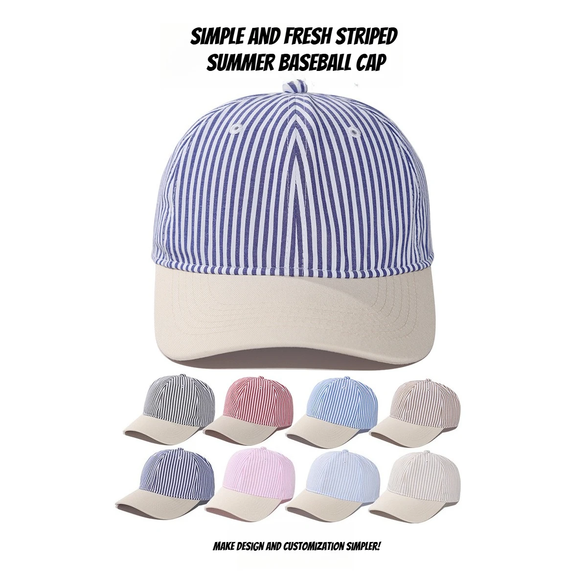 1pc Korean Style Fresh Stripe Baseball Cap for Women,summer Casual Men Peaked Caps Outdoor Women Adjustable Snapback Hats