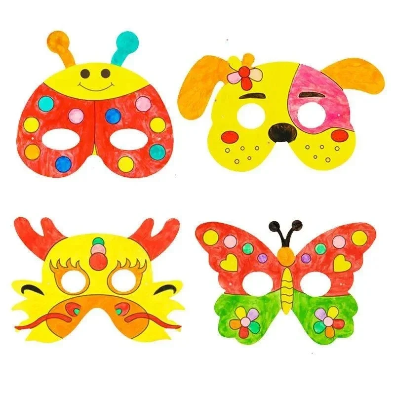 8 Pcs DIY Kids Color Cartoon Animal Painting Mask Toy Kindergarten Graffiti Art Craft Kids Montessori Creative Painting Gift