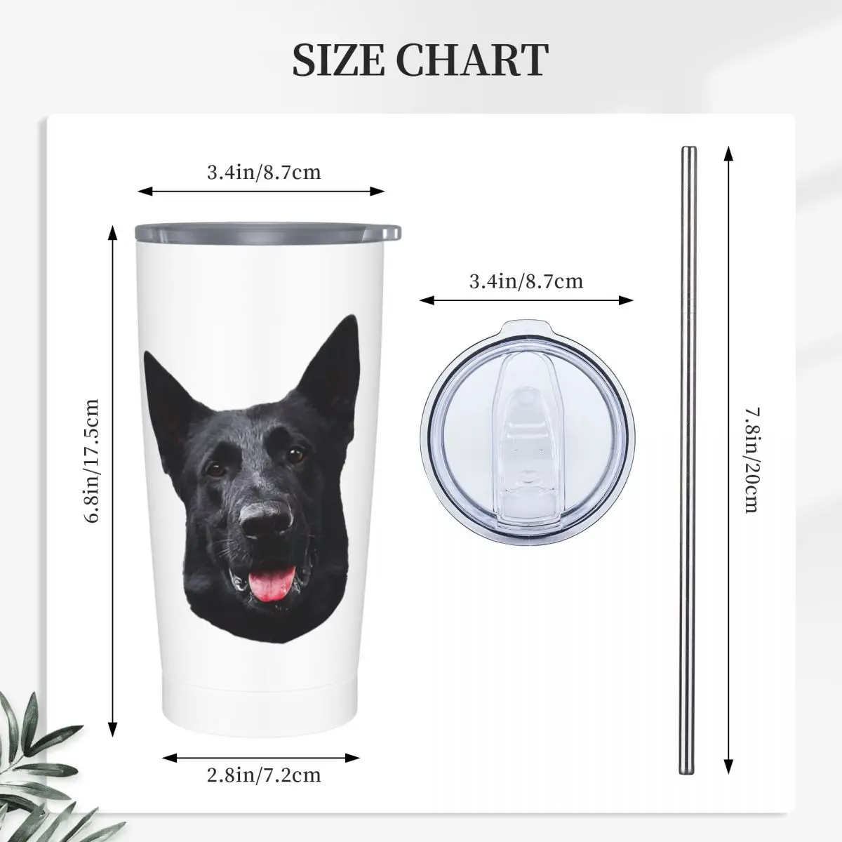 Black German Shepherd Dog - Stunning Stainless Steel Tumbler Vacuum Insulated Mugs Thermal Cold Bottle Straw With Lid 20oz
