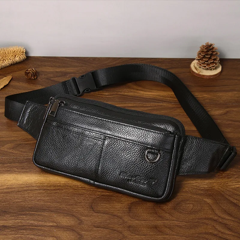 Luxury Genuine Leather Men's Business Belt Bag Multi-Functional Mobile Phone Waist Bag Ultra-Thin Casual Satchel Chest Bag