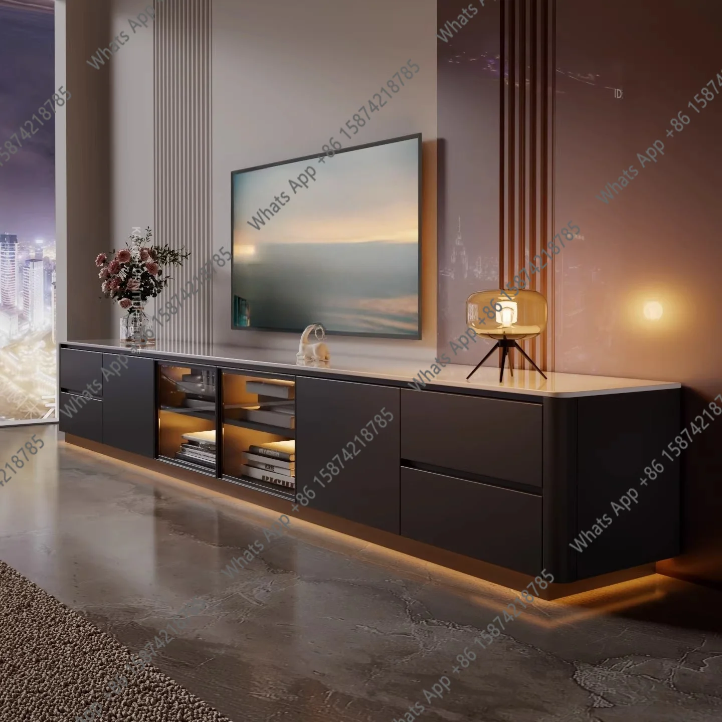Mueble de TV Nórdico Marrón con Cajones, Mueble de TV Clásico de Roble Personalizado para Sala de Estar, Mueble de TV de Diseño Japonés