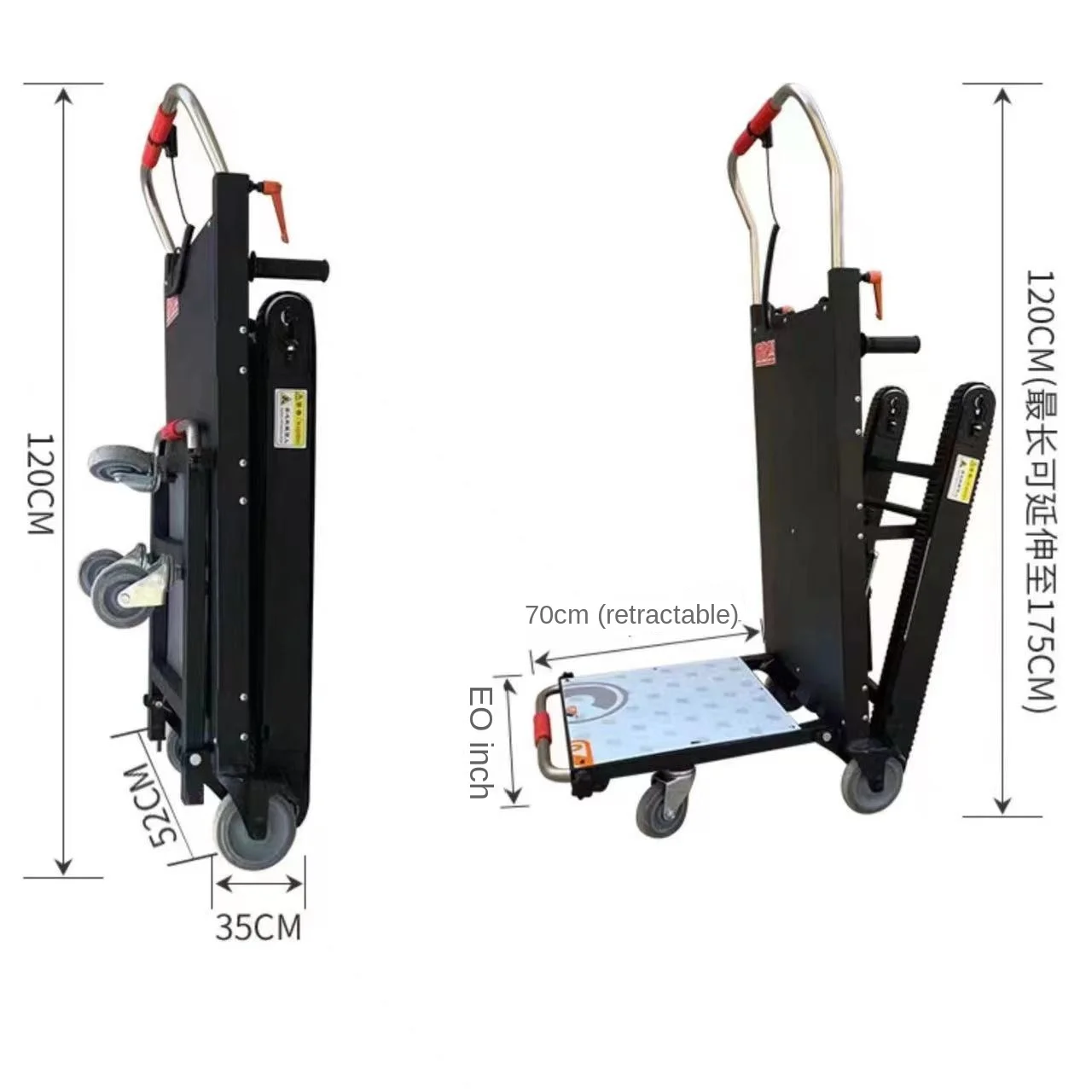 Electric Stairclimbing Machine OEM Aluminium Four-Wheel Trolley Cart with Platform for Tools and Stair Climbing