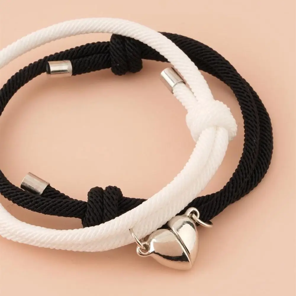 الألوان المتناقضة سوار القلب المغناطيسي الحب اليدوية زوجين سوار اليد حبل مجوهرات اكسسوارات ثروة سوار زوجين