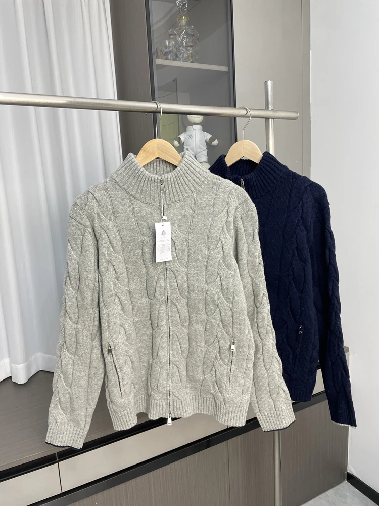 Laid-back Style Unisex Oversized Wool Knitwear Sweater Jacket Youthful Vitality Style Autumn Season Long Sleeve Stand Collar