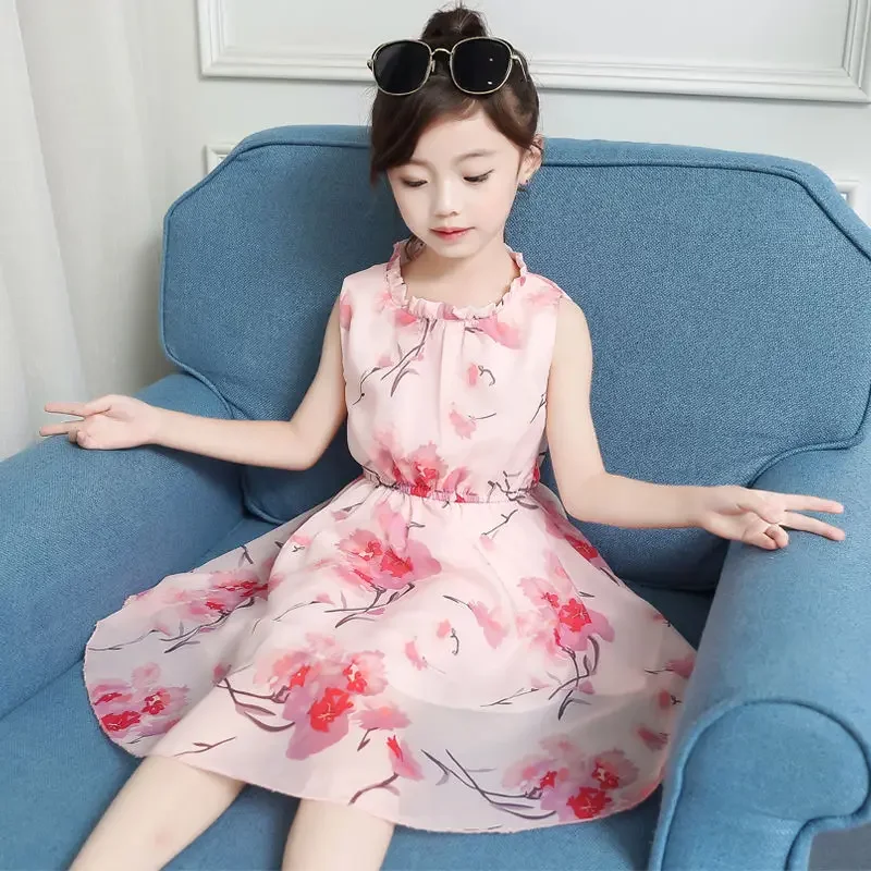 

2025 Children's Clothing Kids Flower Dress Chiffon Princess Dresses for Age 5 6 7 8 9 10 11 12 Years Teenage Girl Dresses Summer
