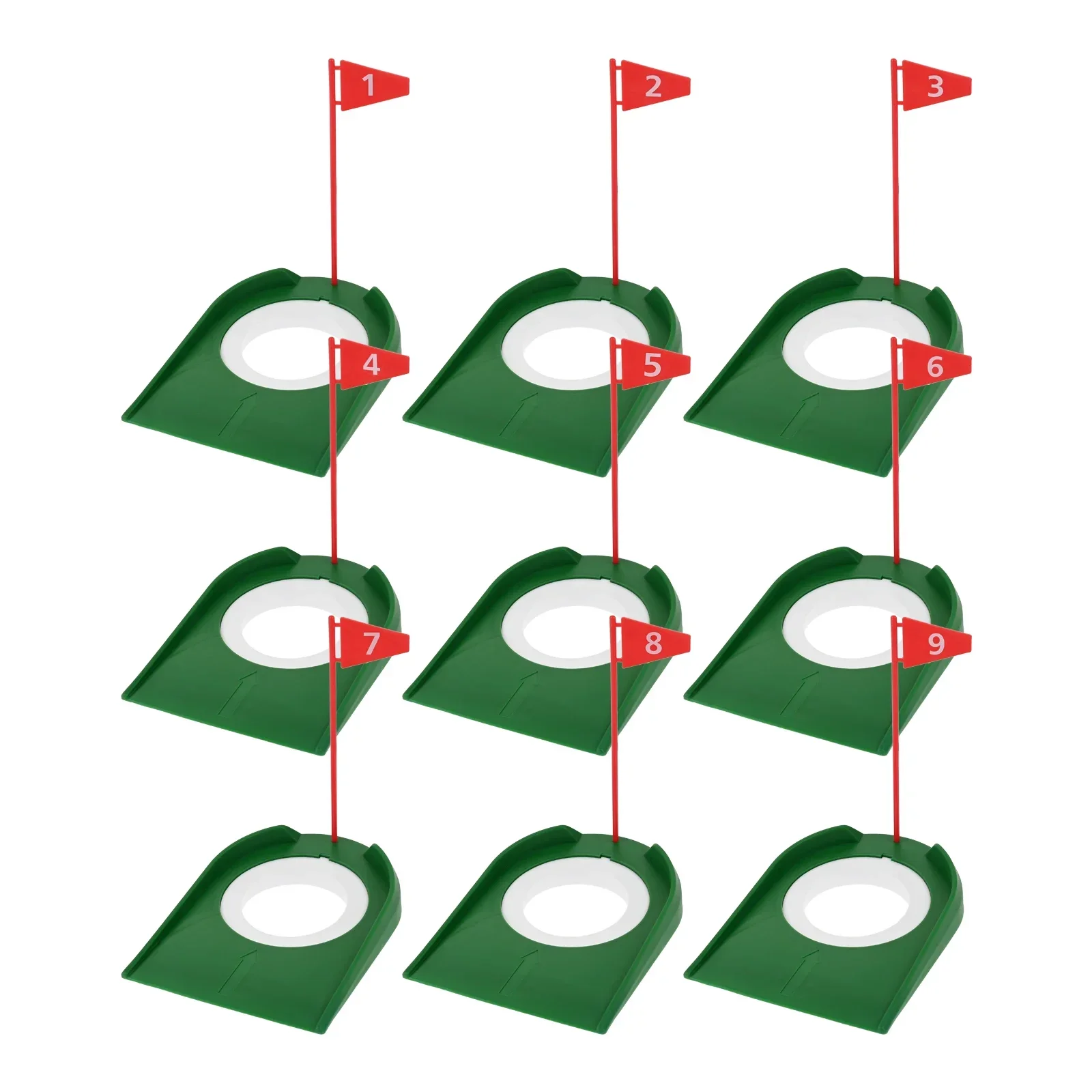 9Pcs Plastic Golf Putting Hole Cup with Red Flags Set Indoor & Outdoor Practice Training Home Office Mini Putt Hole Putting Aids