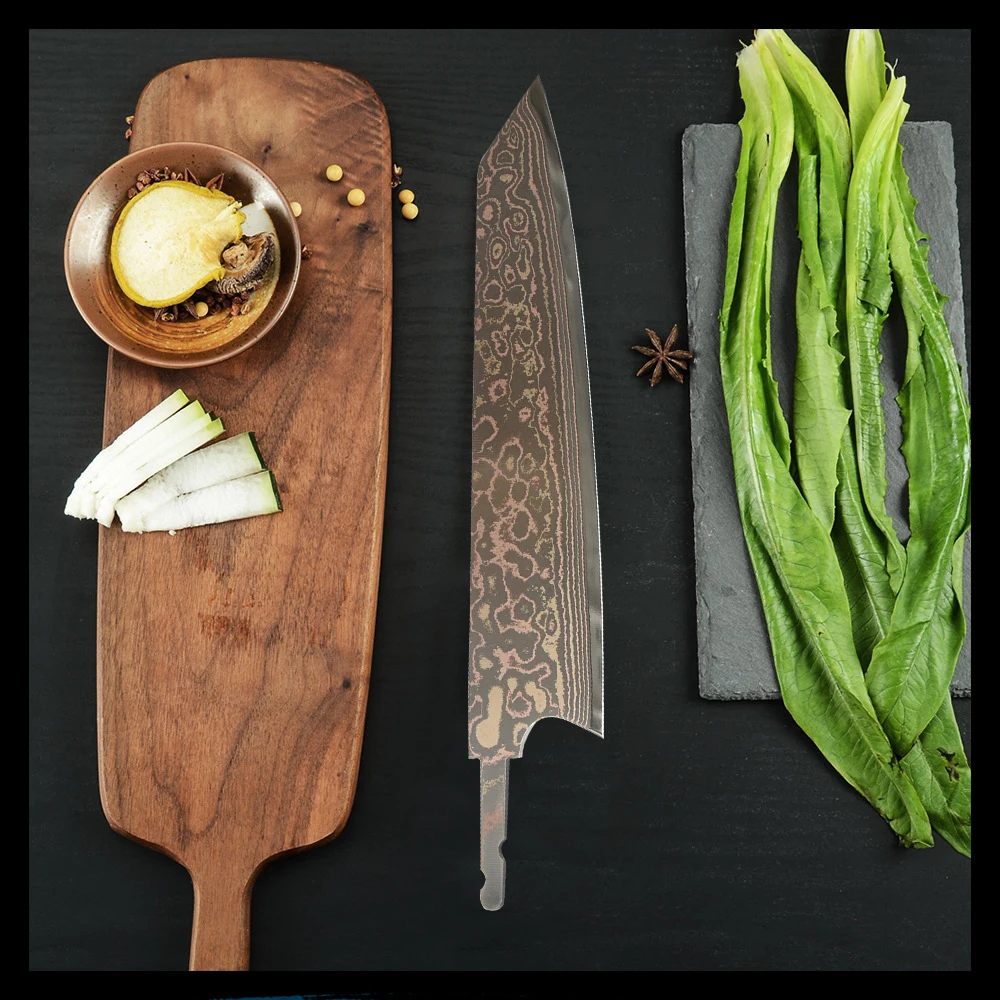 JUMCSONG Tricolor Copper Kiritsuke Blade Blank VG10 Steel Core Kitchen DIY Assembly Accessories Semi-finished Chef Blade Blank
