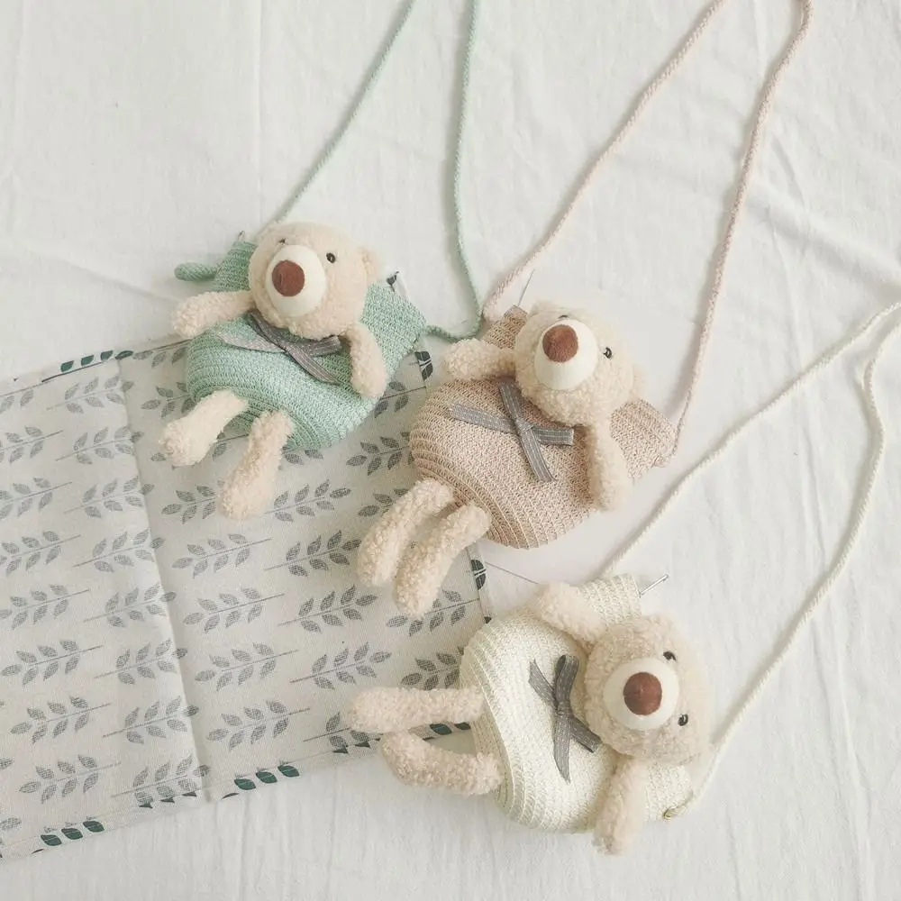 

1PCS Rabbit Colorful Straw Cute Bear Coin Purse Shoulder Bag Summer Messenger Bag