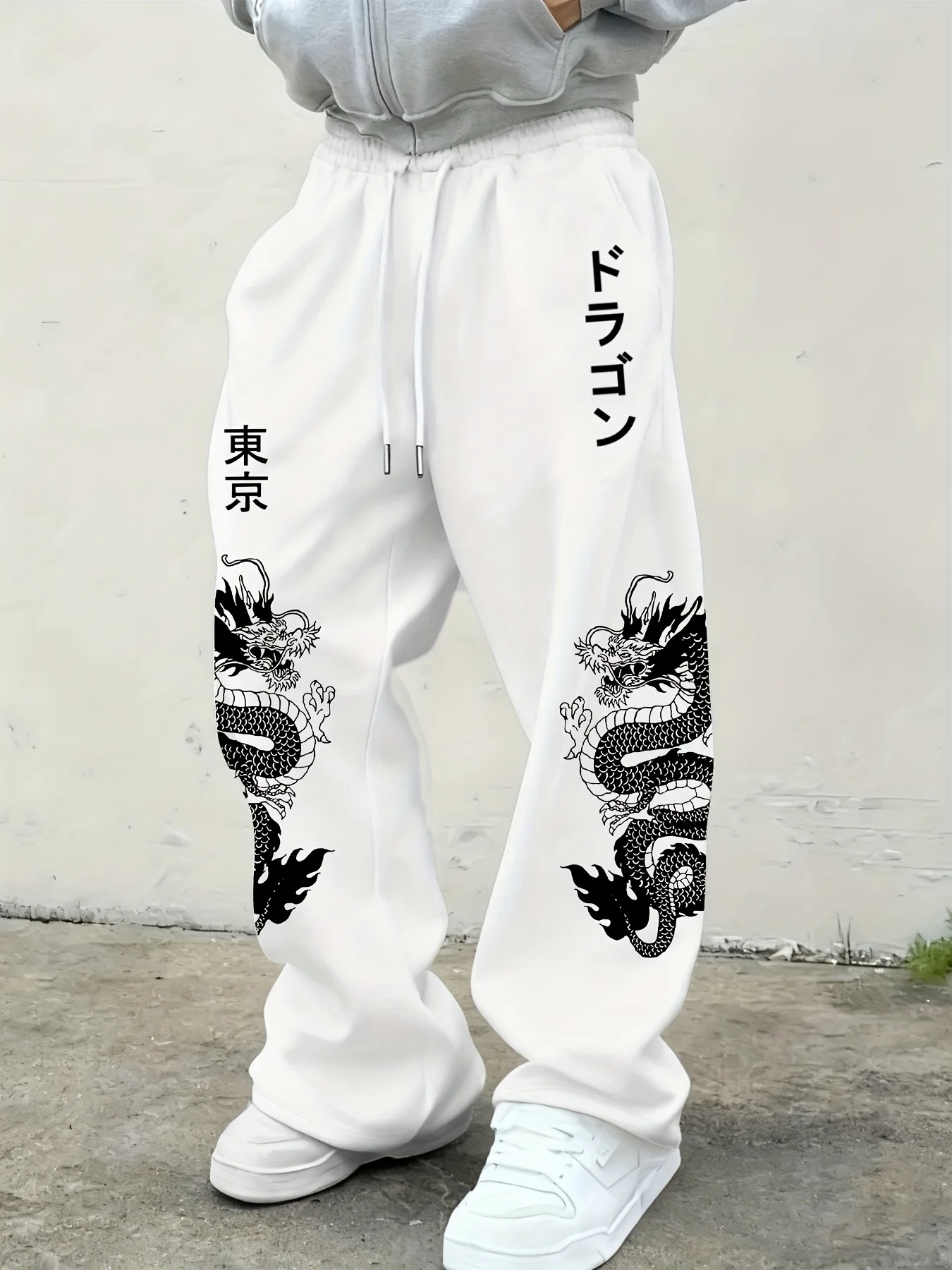 2026 Neue Y2K Dark Gothic Herren Straight-Leg Jogginghose mit verziertem rotem Blumen-Totem-Motiv und seitlichem Druck, lockere Streetwear-Freizeithose – Detail 5