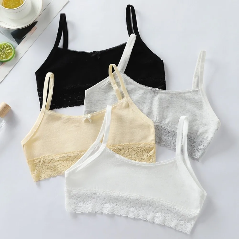 Soft Cotton Girls Underwear Wireless Comfortable Breathable Teenage Girls Bra Bowknot Lace Sports Training Vest Maiden