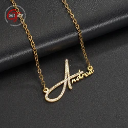 Goxijite Trendy Custom Name Collar Pendant For Women Girls Personalized Initial Letter Plate Necklace With Stones Jewelry Gift