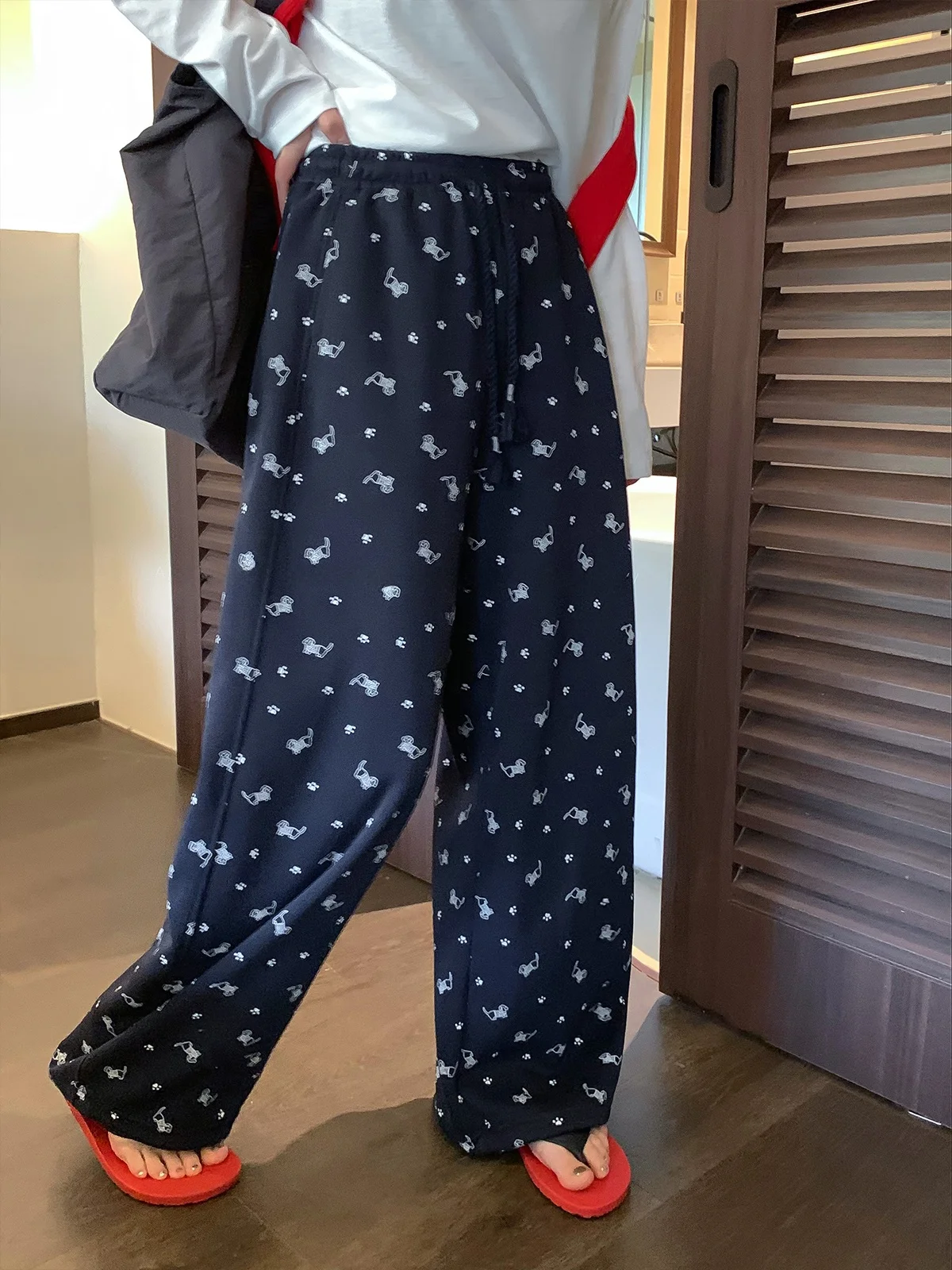 

Женские повседневные брюки с высокой талией, широкими штанинами, на шнурке, с принтом, удобные, весенние, новый корейский стиль, для офиса и повседневной носки