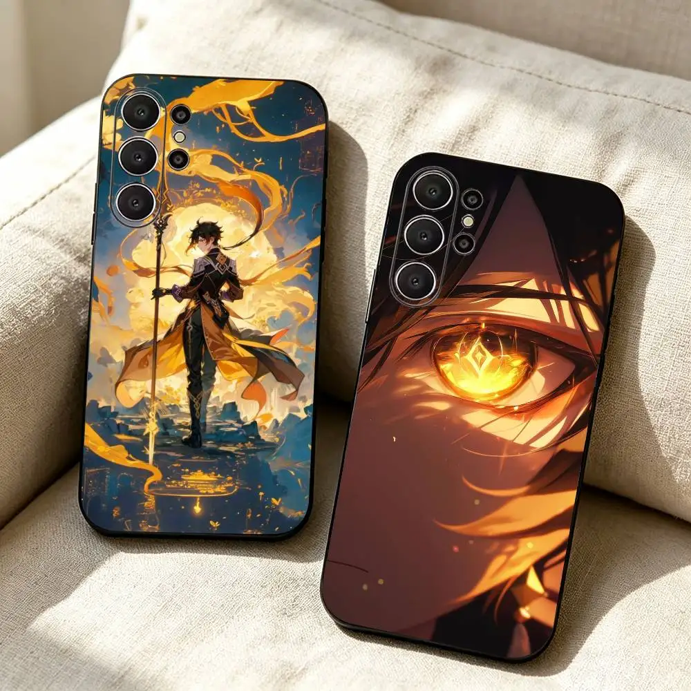 zhongli G-genshin game Black Soft Silicone Phone Case for Samsung Ultra S26, S24, S21, S22, S23, S30, Plus, Lite