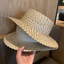 Summer straw hat French flat top sun hat Women's summer beach sun hat Pineapple lace Panama hat Men's straw hat