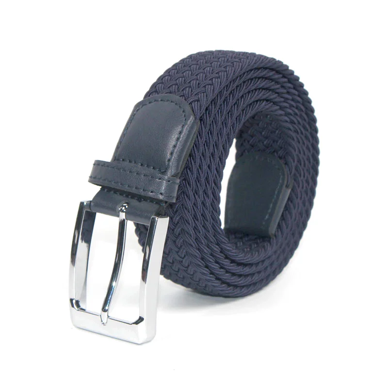 Men's Elastic Braided Belt Stretch Woven Web Belt with Leather Tab for Business Casual Dress Pants
