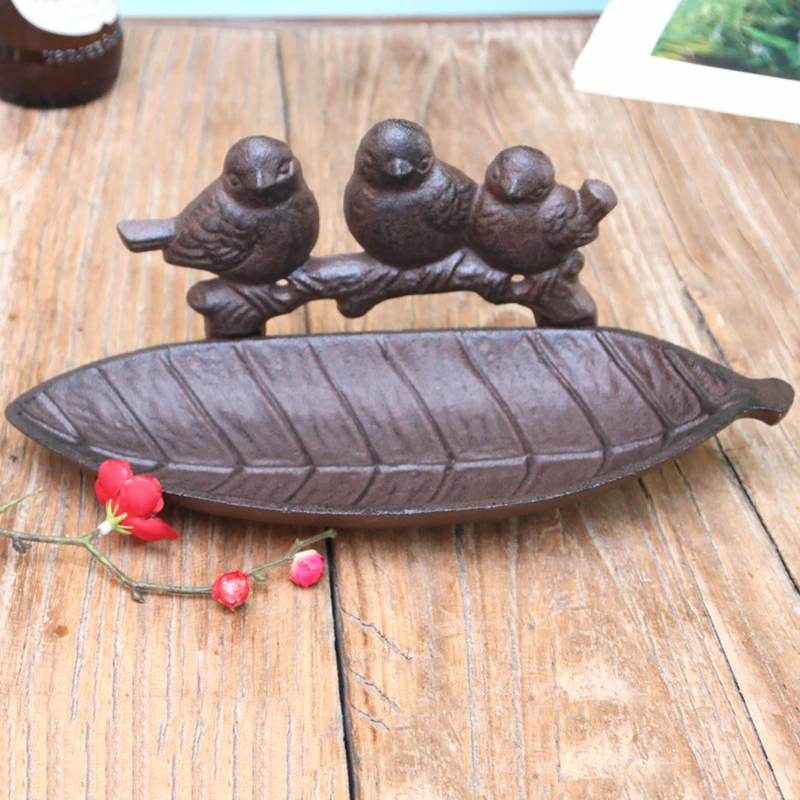 Vintage Industrial Cast Iron Wall Decoration American Garden Foyer Creative Wall Hanging Storage Tray Bird Leaf Storage Tray