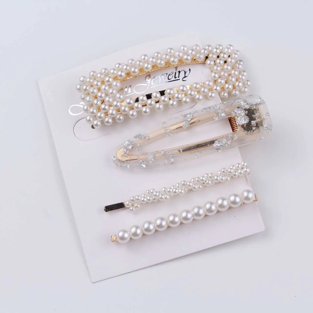 Hot 1Set Pearl Rhinestone Hair Clip For Women Geometric Pins Fashion Barrettes Metal Flower Hair Pin Hair Accessories