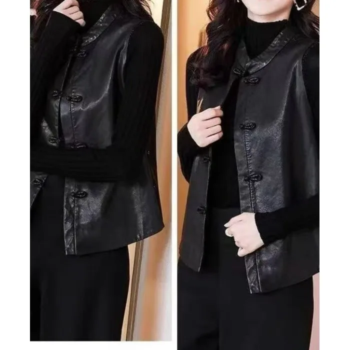 Fashionable Women's Sleeveless Leather Vest 2026 New Style Layering Outerwear Trendy Unique Design Autumn Season Regular Fit