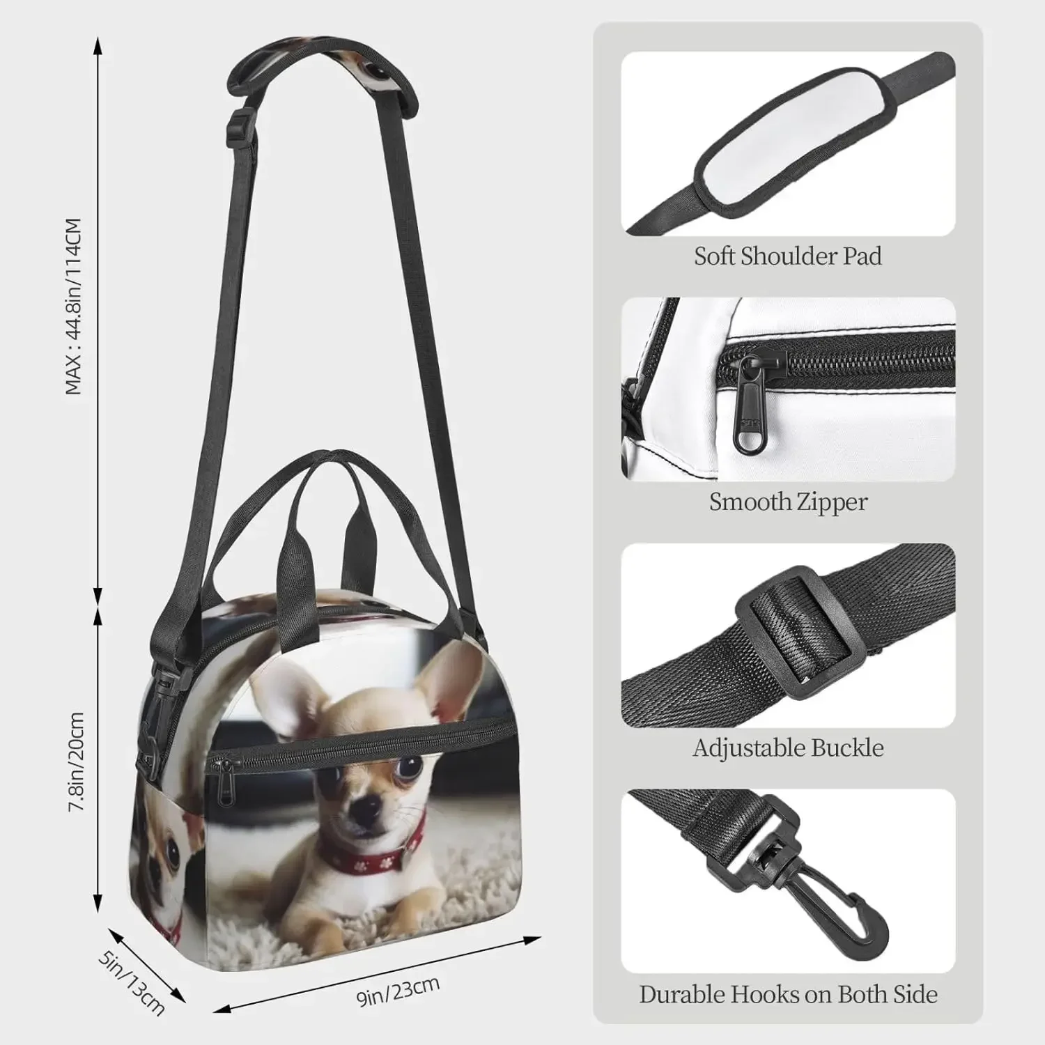 

Cute Chihuahua Print Lunch Box For Women Men Reusable Insulated Cooler Portable Tote Bag Large Capacity Lunch Container