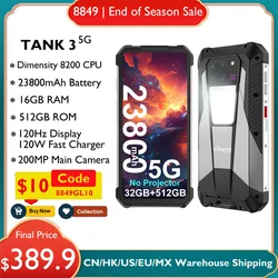 8849 Tank 3 Rugged Smartphone 32GB 512GB 23800mAh 120W Charger Dimensity 8200 5G Cell Phone 200MP 120Hz Led Light Mobile Phone