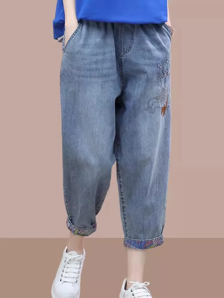 Hoge taille afslankende casual denim jeans dames zomer nieuwe rechte pijpen zeven voet harlan broek faionable kleine gestalte