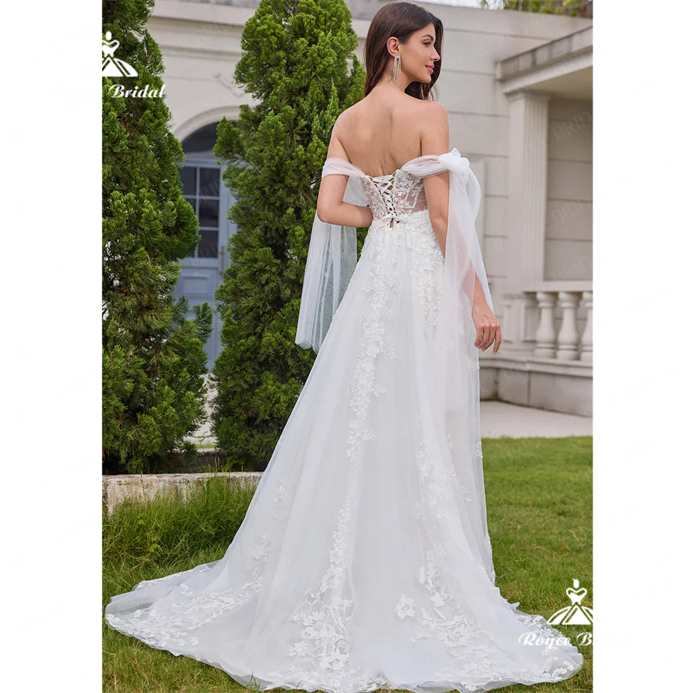 Roycebridal senza spalline A Line abito da sposa 2025 Lace Court Train abito da sposa abito da muslimatexmuslimah