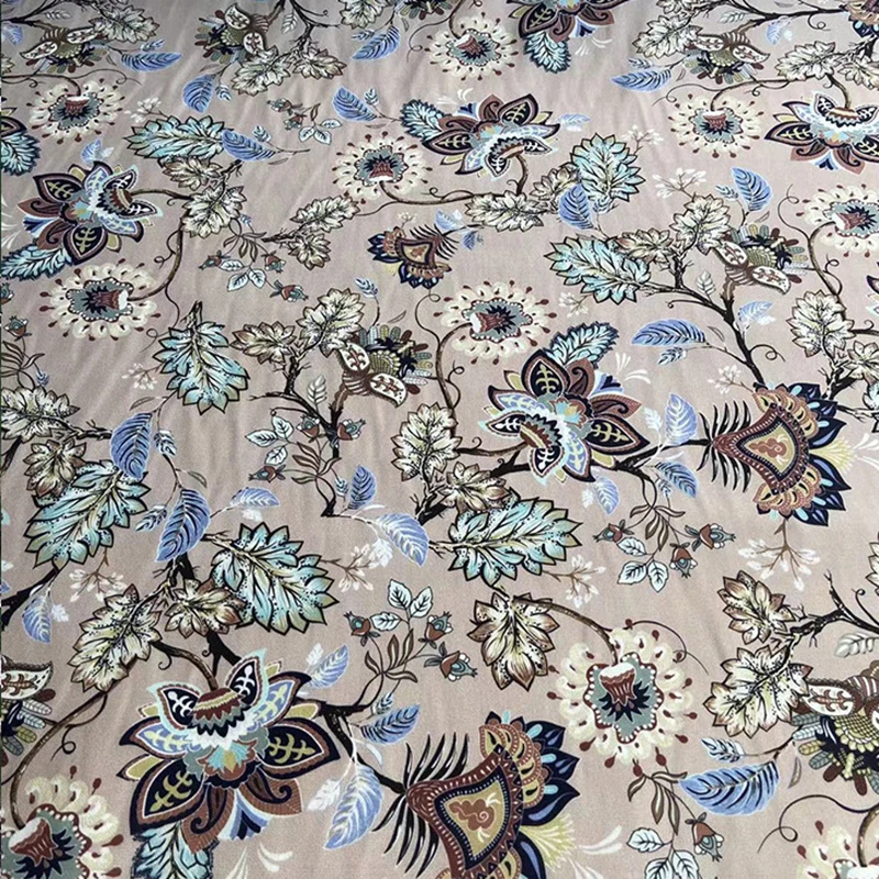114CM Wide 16mm Abstract Floal Printed Thin Grey Silk Crepe de Chine Fabric for DIY Sewing Summer Pants Dress Pajamas C001-67