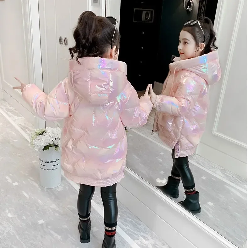 Girls' cotton coat, winter clothes, new western-style jacket, shiny surface, medium and large children's cotton coat, cotton jac