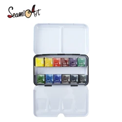 SeamiArt 12Color Artist Grade Professional Watercolors Paint Set with 1pc Portable Metal Box for Drawing Watercolor Art Supplies