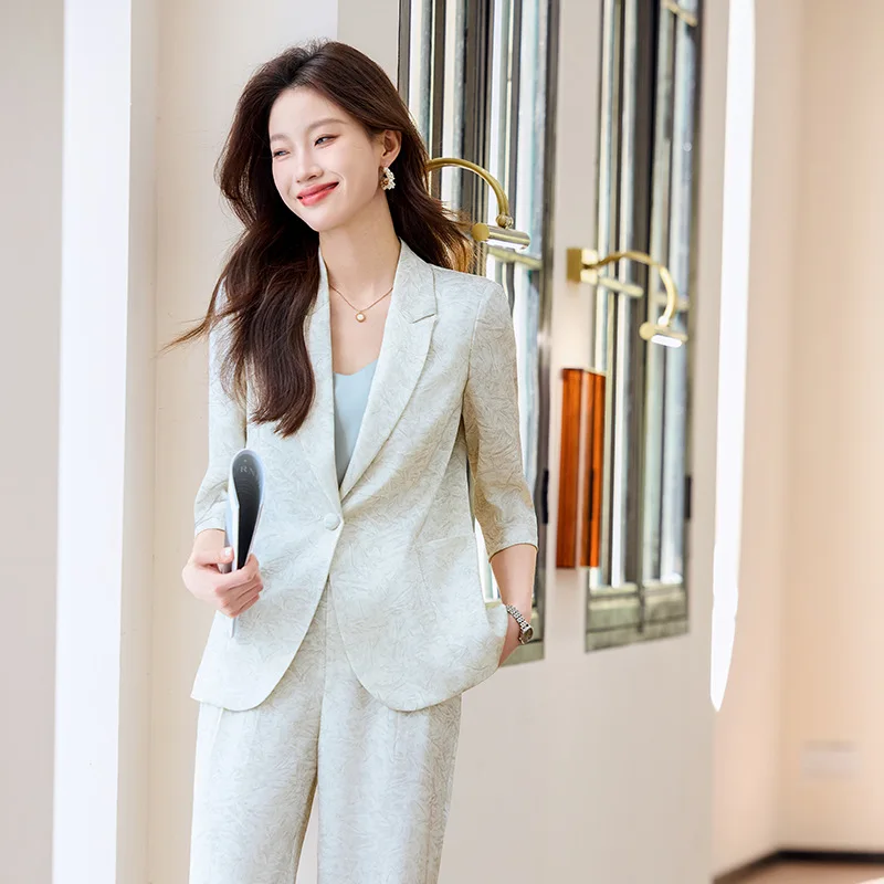 

Красный ацетатный костюм, профессиональный женский комплект2025, весна-лето, новый стиль, элегантный повседневный пиджак со средними рукавами для поездок на работу, рабочая одежда