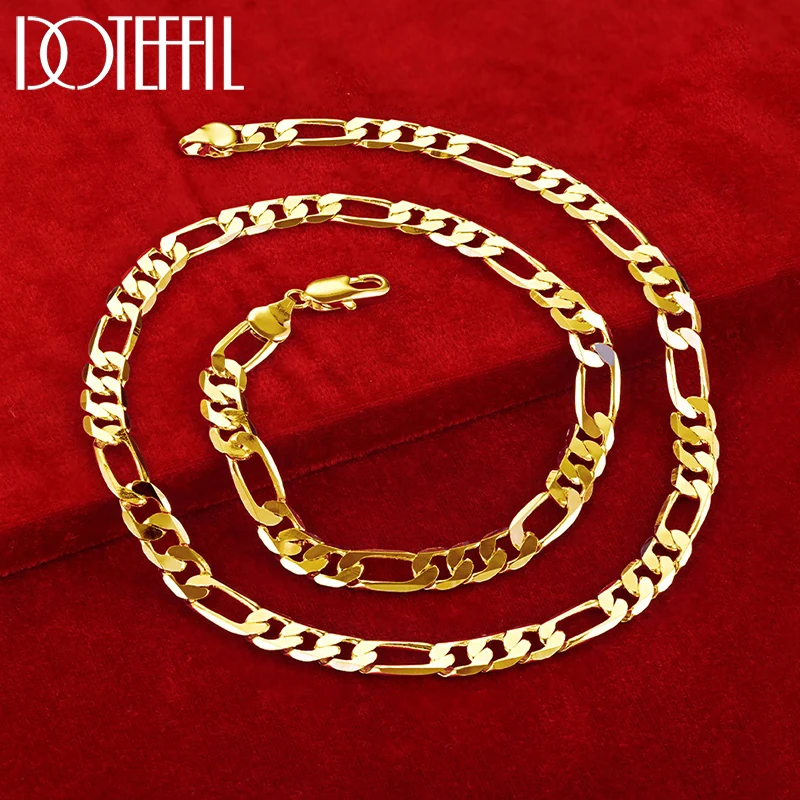 DOTEFFIL 24K Gold 8mm Chain Sideways Necklace Man Woman Senior Luxury Jewelry Statement Necklace