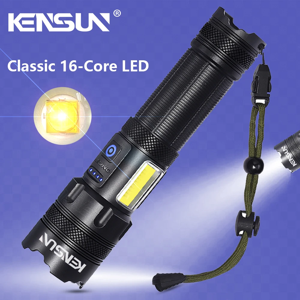 Super Bright Powerful XHP160 LED Flashlight With COB Side Light 7 Lighting Modes Life Waterproof USB Rechargeable Torch Lamp