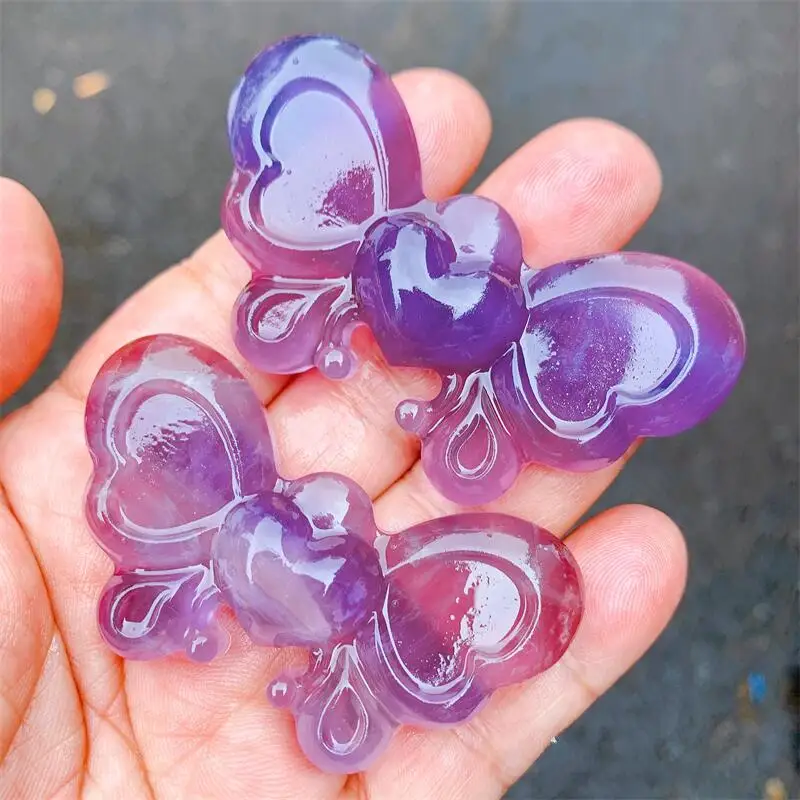 Natural Fluorite Butterfly Heart Crystal Carving Crafts DIY Home Decoration Healthy Children Toy Gift 1pcs