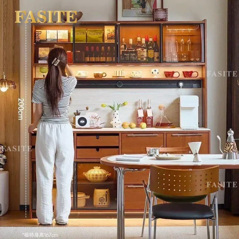 Medieval Dining Side Cabinet Integrated Wall Locker Living Room Display Coffee Cabinet Upper and Lower  Storage