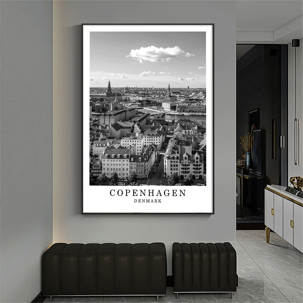 Monochrome Black White European Historic Town Wall Print Bundle Minimalist Neutral Canvas Poster Home