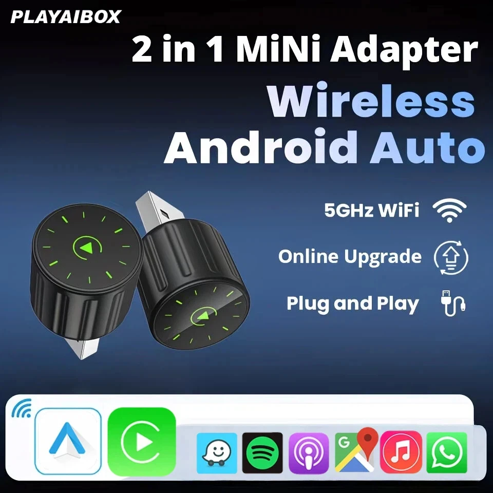

Беспроводной адаптер 2-в-1 для CarPlay и Android Auto, смарт-донгл с Wi-Fi 5G для iPhone и Android-смартфонов, для Audi, Volvo, Benz, MG, Kia, Chery, VW
