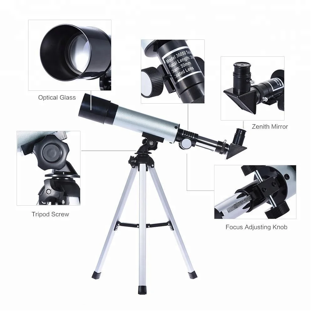 

Professional Kids' Astronomical Telescope Kit High Power 360x50mm Tripod H6mm & H20mm Lens for Sky Watching