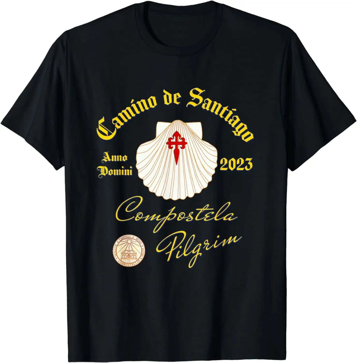 Camino De Santiago Anno Domini 2023 Shell FRONT and BACK T-Shirt Short Sleeve Casual O-Neck T Shirts