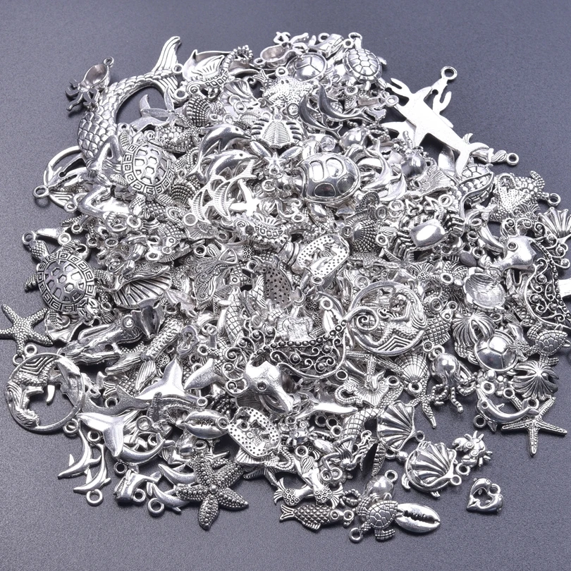 Random Mix Cute Marine Animal Octopus Tortoise Charms For Jewelry Making Supplies Bulk Handmade Fish Tail Starfish Shell Pendant