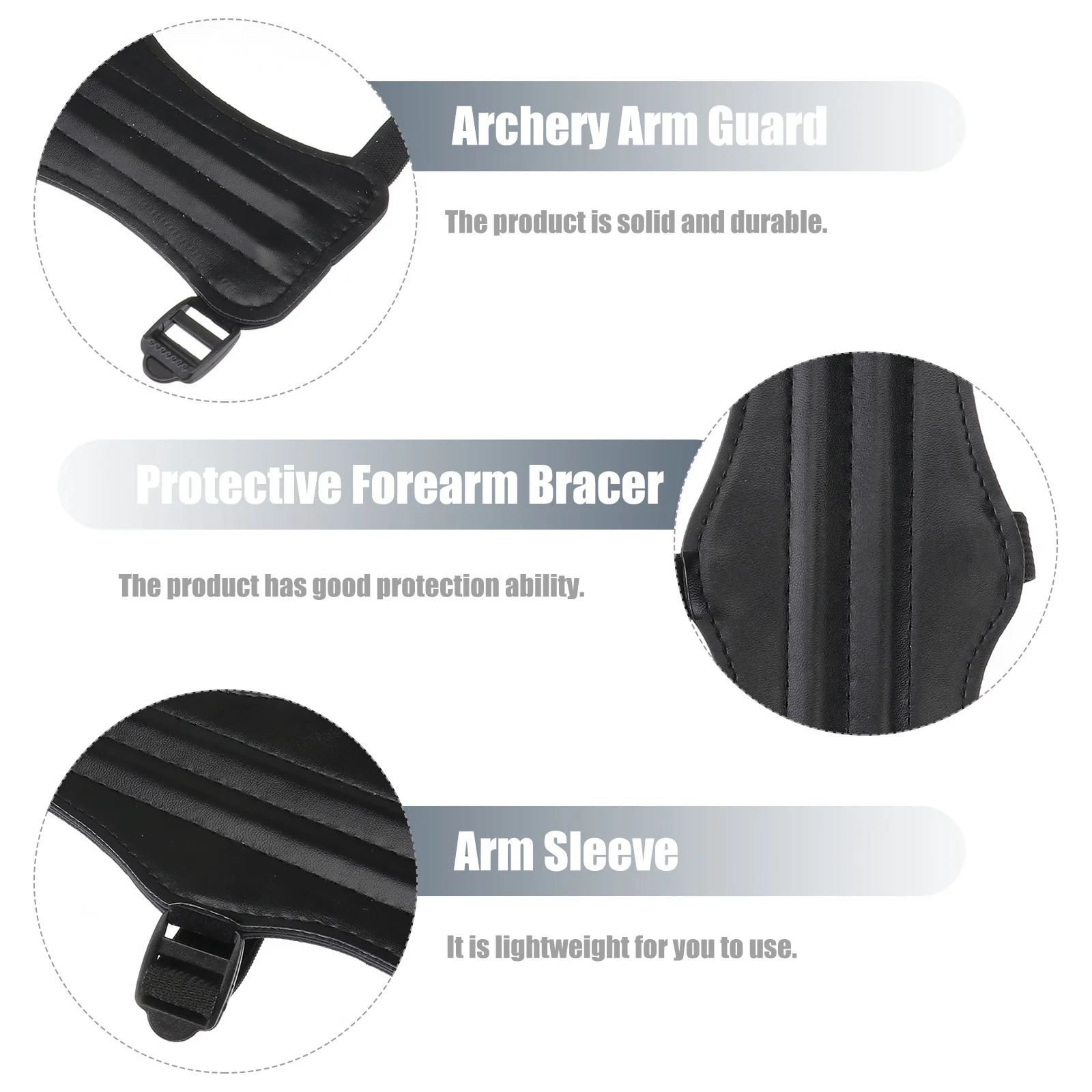 Protector de brazo de Triple hebilla de PU negro, Protector de antebrazo ajustable para mano izquierda derecha, brazalete recurvo con correa segura