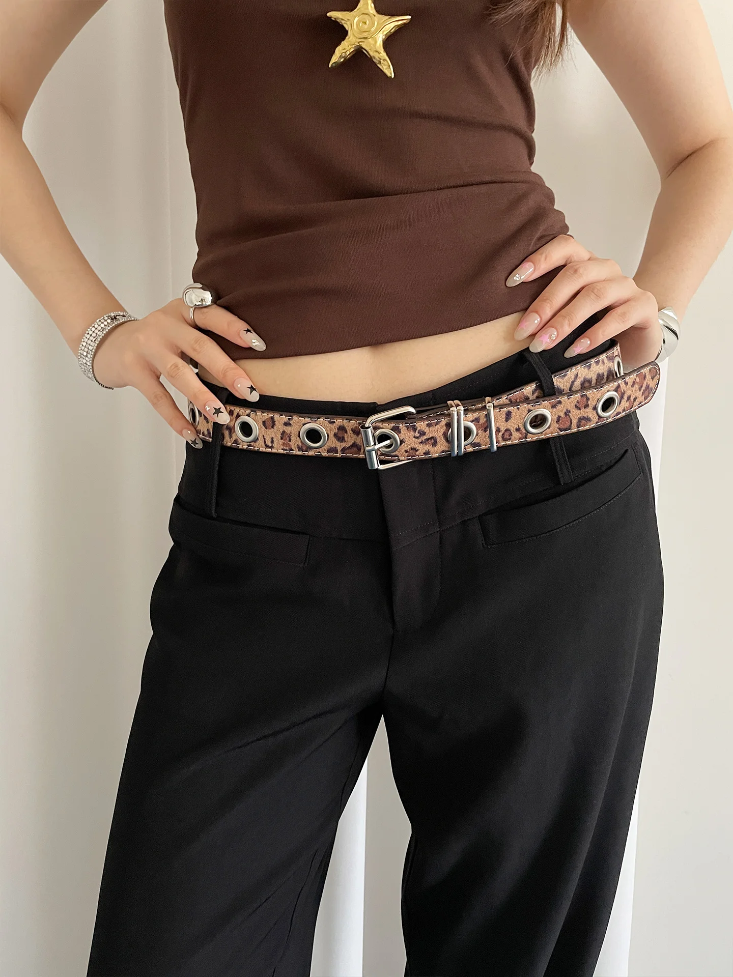 Retro Leopard-Print Waist Belt For Women With A Hole-Free Design Suitable For Skirts Jeans And Trousers