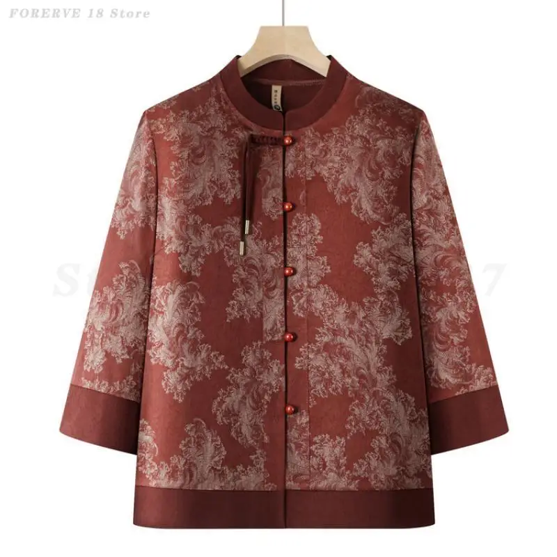 ربيع الخريف جديد تانغ دعوى الجدة جديد النمط الصيني قميص وبانت الزي بأكمام طويلة البلوزات المطبوعة النساء حجم كبير 5XL مجموعات #3