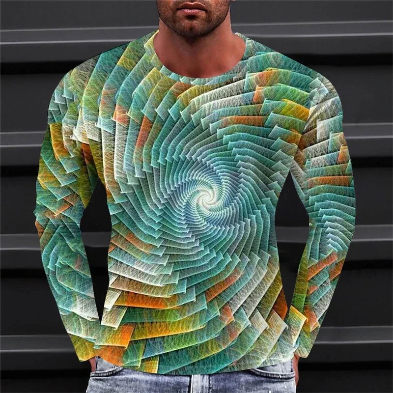 

New Men's Clothing T Shirt Tee Optical Illusion 3D Graphic Print T-shirt Outdoor Street Long Sleeve Apparel Sports Designer Top