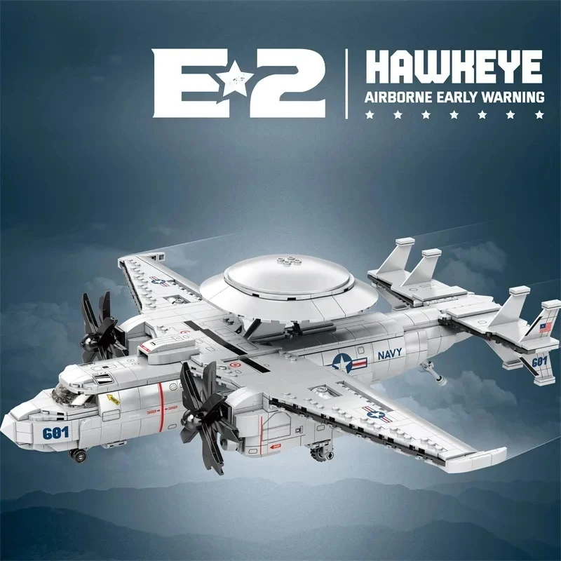 

1144PCS E2 Early Warning Aircraft Building Blocks Military Air Force Fighter Plane Model Bricks Desktop Ornaments Kids Toys Gift