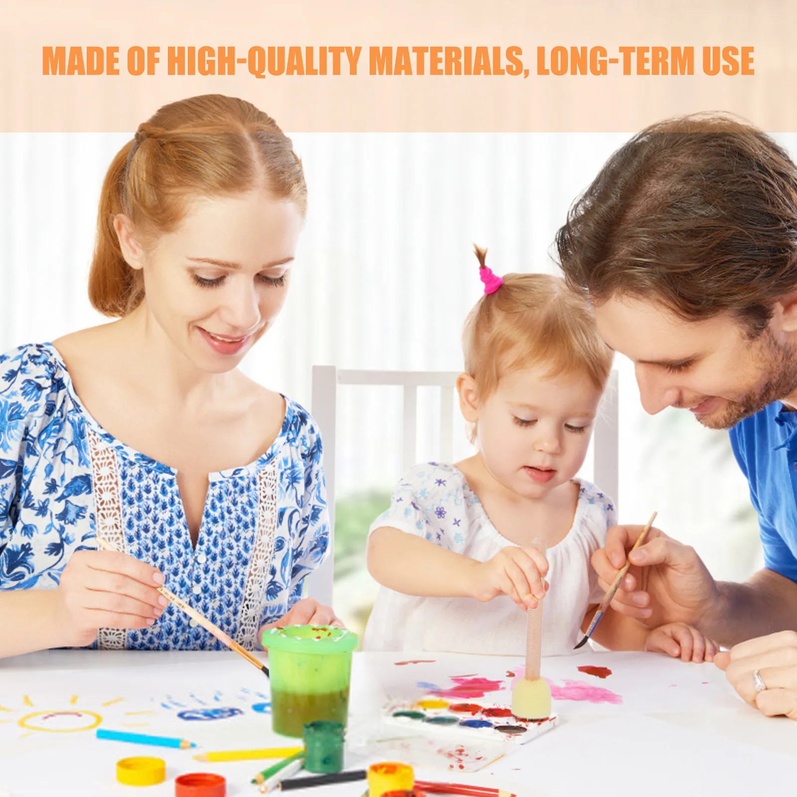 20Pcs Wooden Handle Sponge Brush Set Kids DIY Sponge Brush Bright Pigmented Colors Easy Clean Painting Tools for School Home